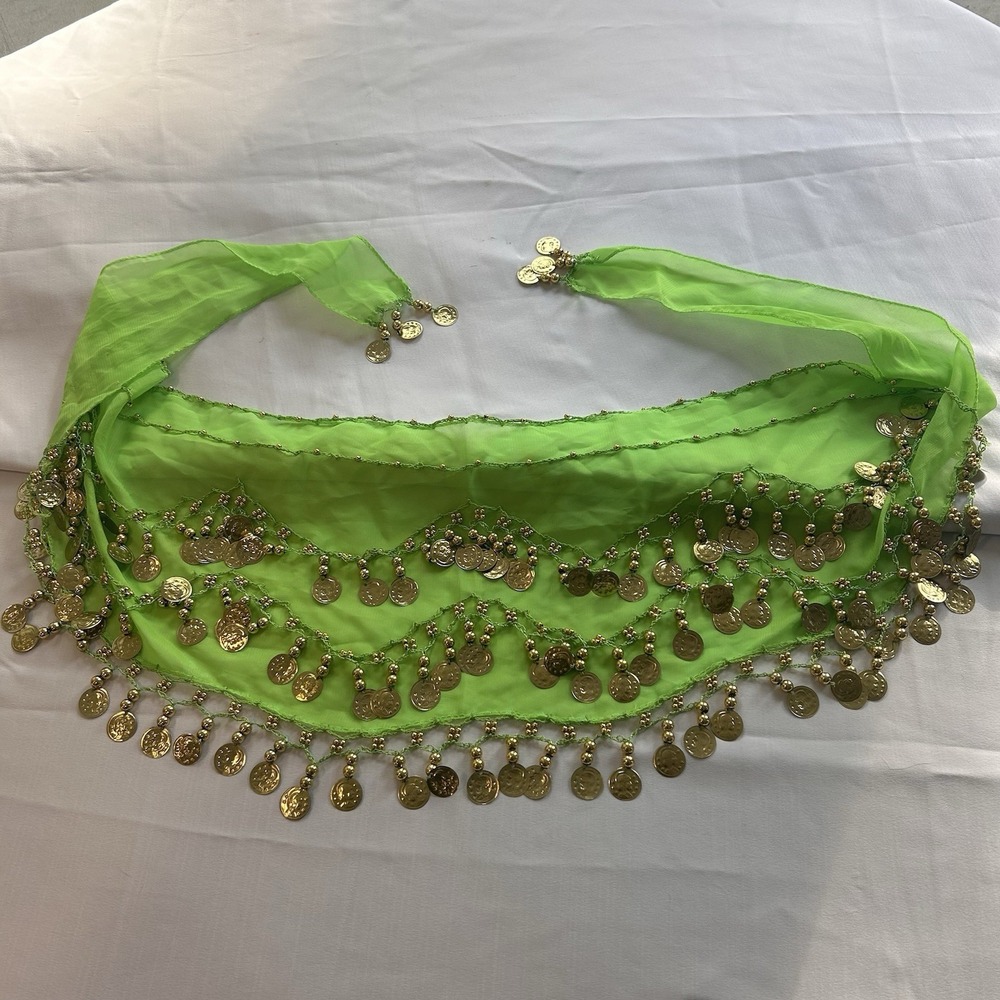 Bright‎ Green Belly Dance Skirt Sash Coins 54 In